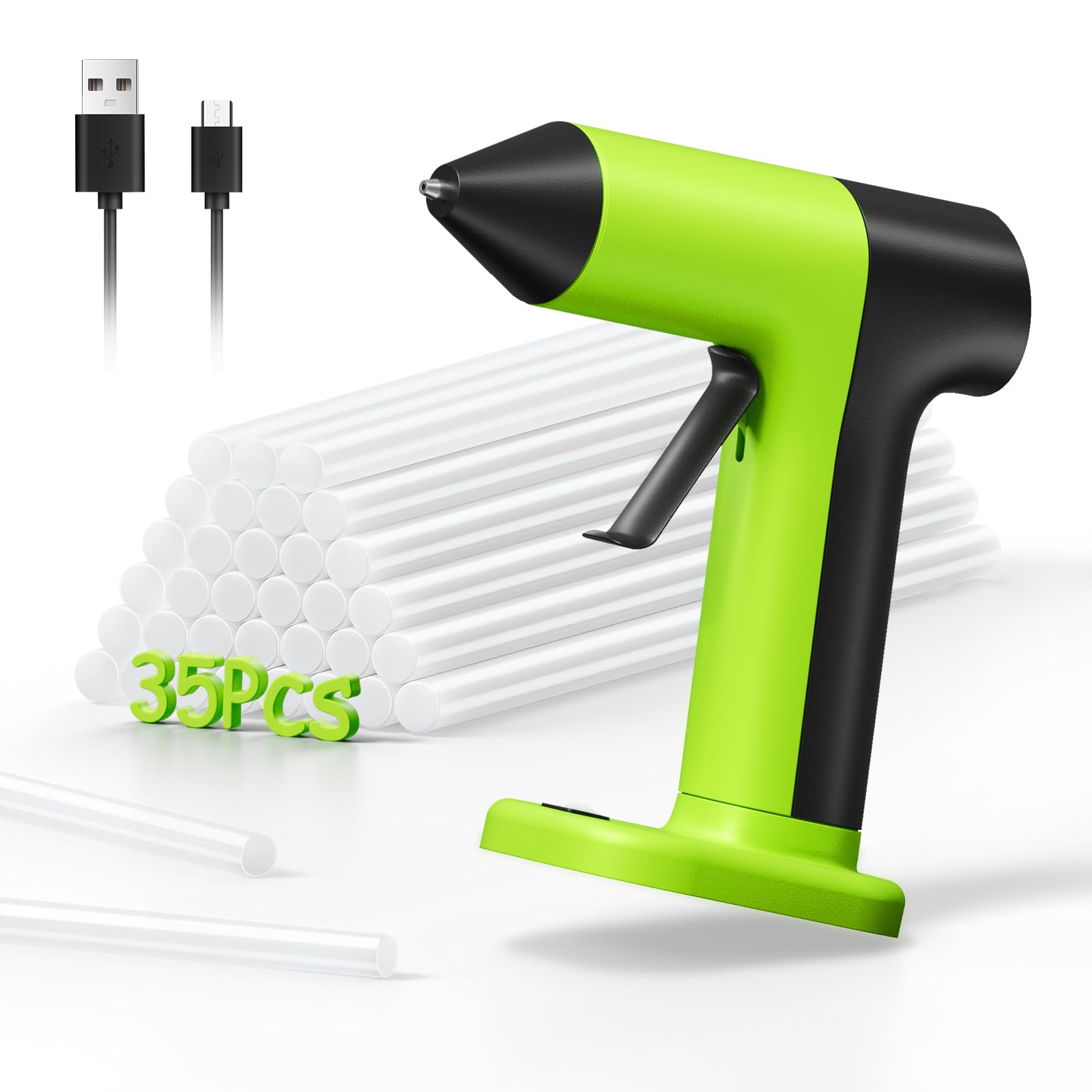 Pistola de Silicona Caliente, Pistola Pegamento Profesional Con 5000 mah Batería, 35pcs 7mm Barra de Pegamento, Calentamiento Rápido, On/Off, Mini Pistola Cola Quente Adecuada DIY, Artesanía