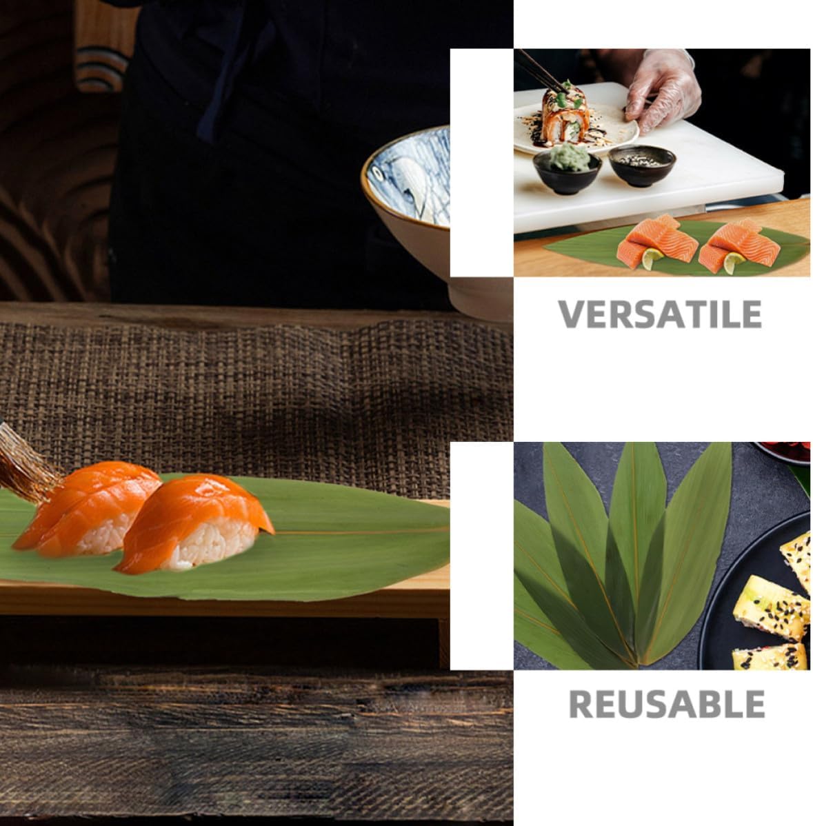 200pcs Bamboo Leaf Sushi Grass Divider for Sashimi and Cheese Boards