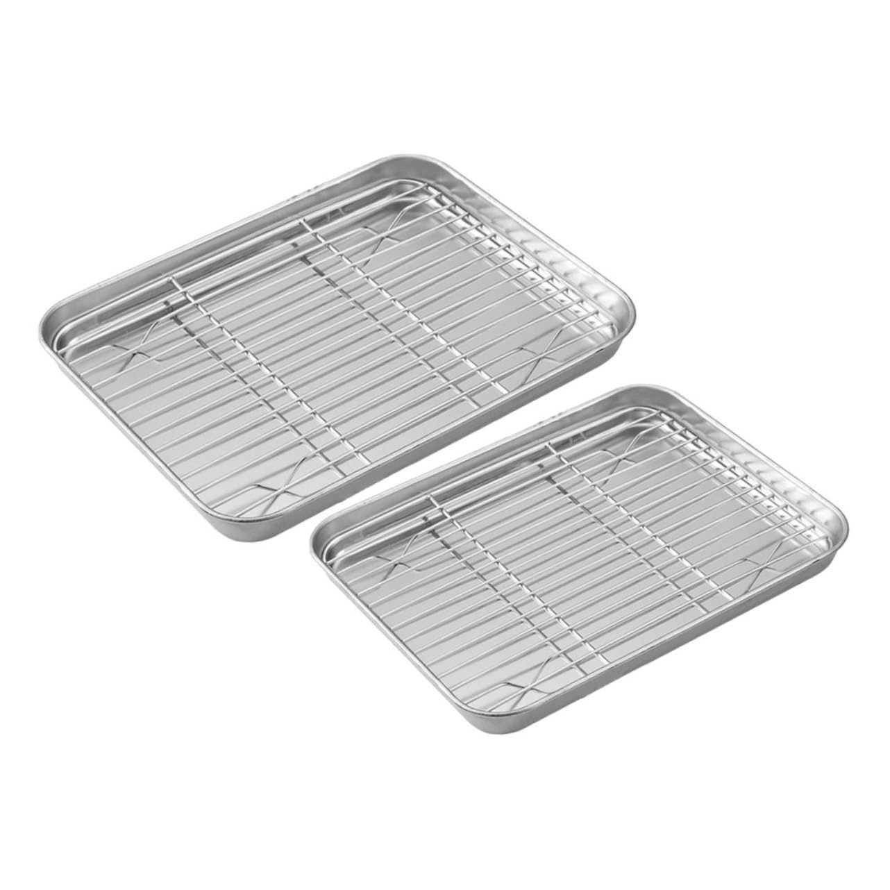 2 Stück Backblech und Kühlgitter aus Edelstahl Kleines Backofen Backrost für Snacks und Gebäck Langlebiges Backzubehör