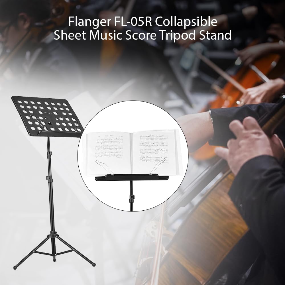Btuty Flanger Notenständer, zusammenklappbar, Aluminiumlegierung, mit wasserdichter Tragetasche für Orchester, Violine, Klavier, Gitarre, Instrumentendarstellung