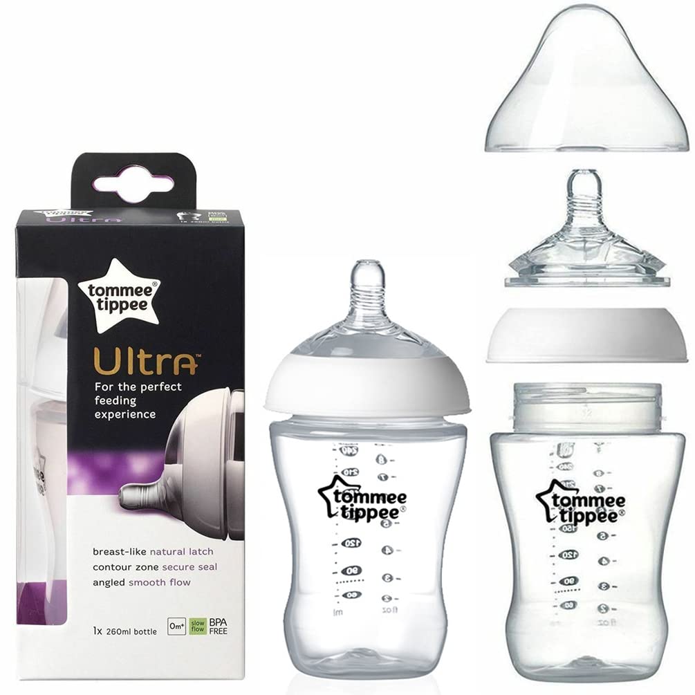 2 x Tommee Tippee Ultra 260ml Baby Bottles | BPA-Free, Anti-Colic & Breast-Like Teat | Ergonomic Shape, Natural Latch | Age: 0+ Months