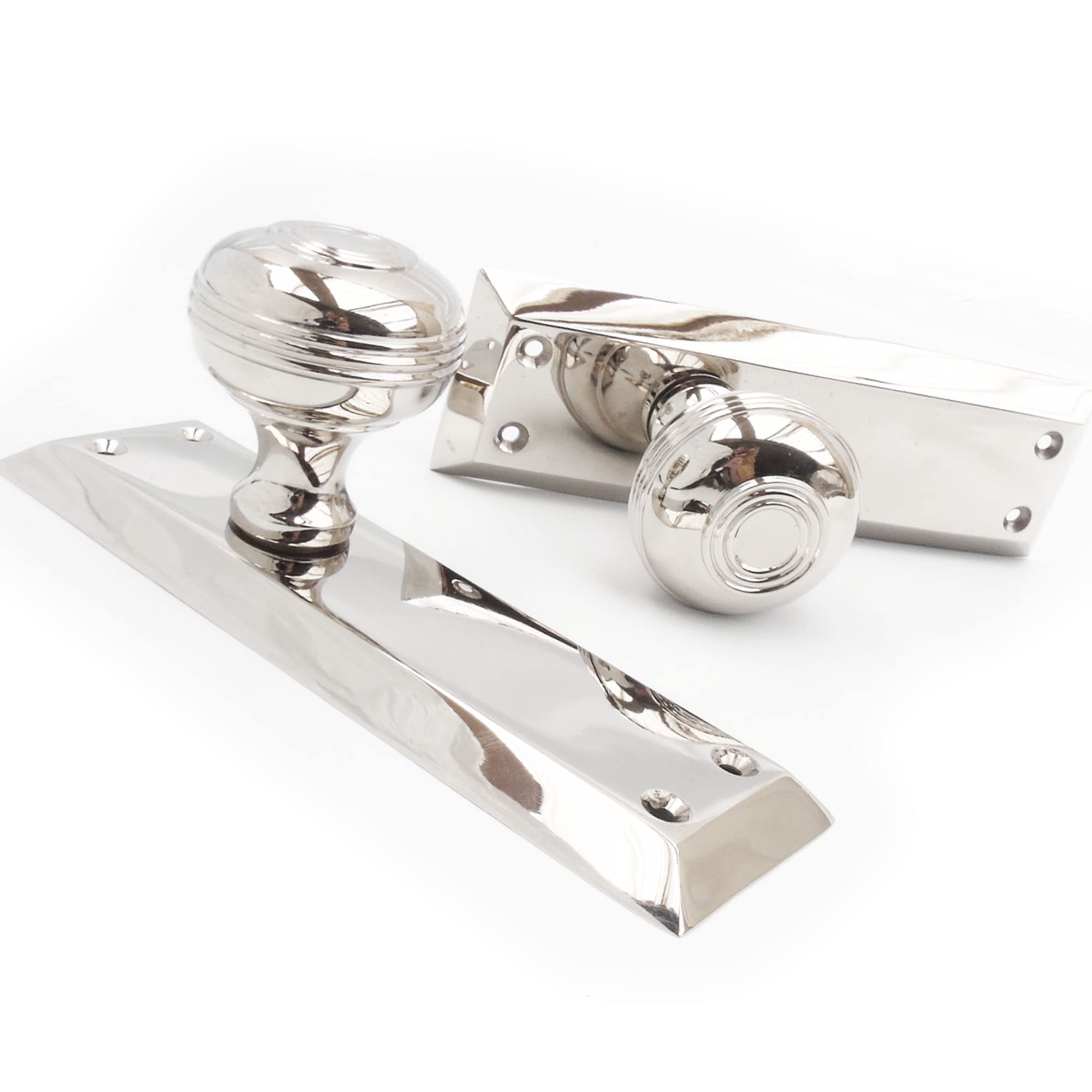 Jones & Grey Grey Jones & Bellport New York Polished Nickel Solid Brass Round Knobs Mortice Door Handles On Backplate