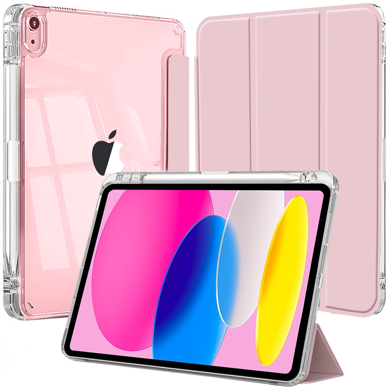 Etui dla iPad (A16) 11./10.Generacja (2025/2022) z Pencil Uchwyt, Wyczyść Przezroczysty Tył Obudowa Odporna na Wstrząsy Obudowa Tabletu Case, Różowy