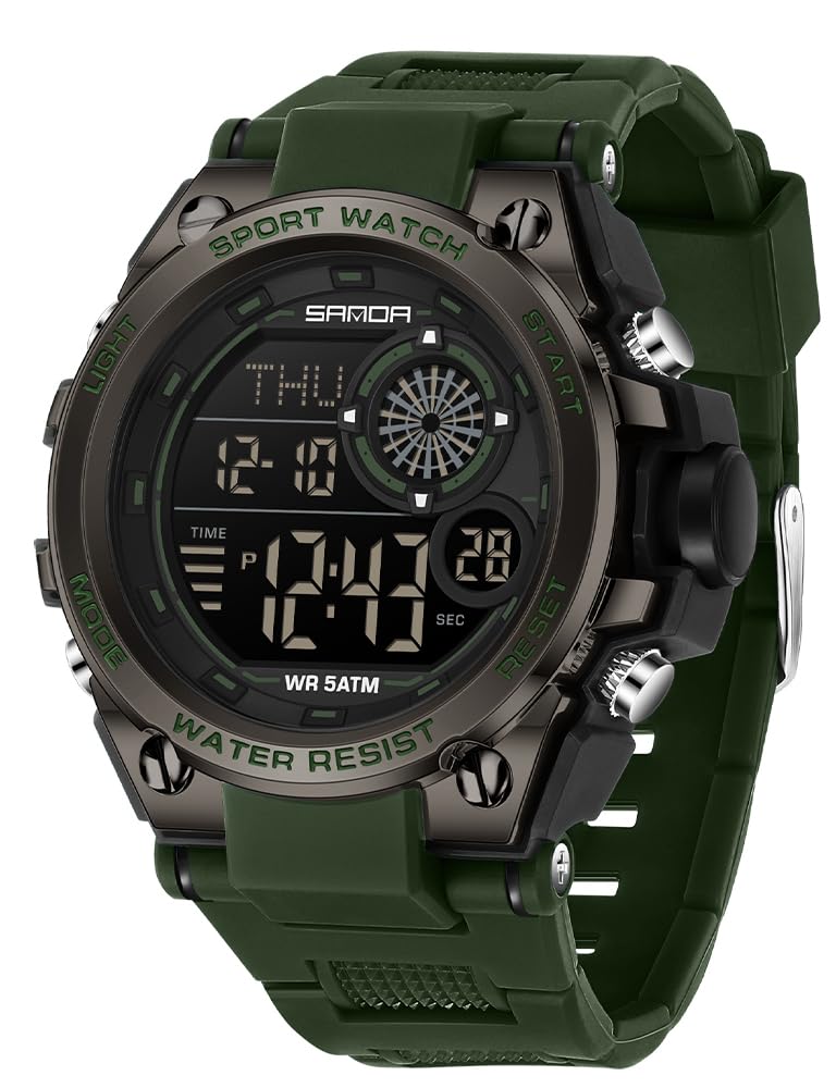 Mens Fashion Military Multifunction Digital Watches 50M Water Resistant Electronic LED Backlight Sports Watch Unisex Outdoor Sport Watch