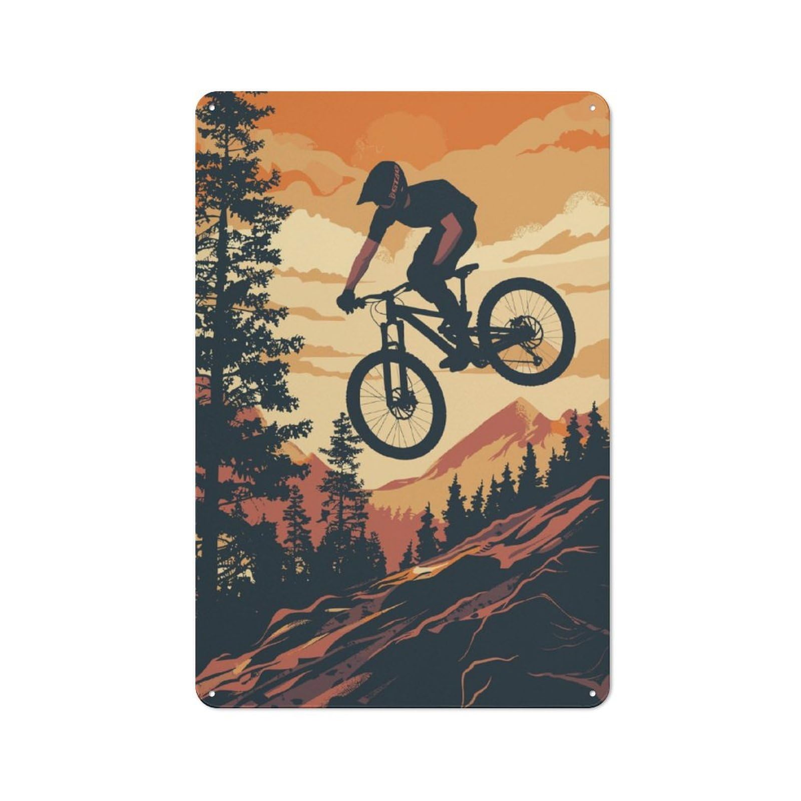 Junmoney Downhill Mountainbike Retro-Style Tin Wall Plaque 30X20cm For Café Or Home Bar, New Home Wall Decor For Home Bar Enthusiasts