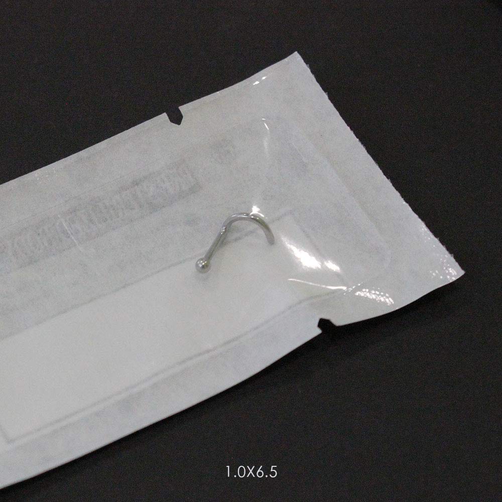 WARRIOR Perforación de nariz Perno de nariz Perno de nariz curvo con bola estéril de acero quirúrgico 316L 18G (1,0 mm) / 22G (0,8 mm) Longitud 6,5 mm PBS-001
