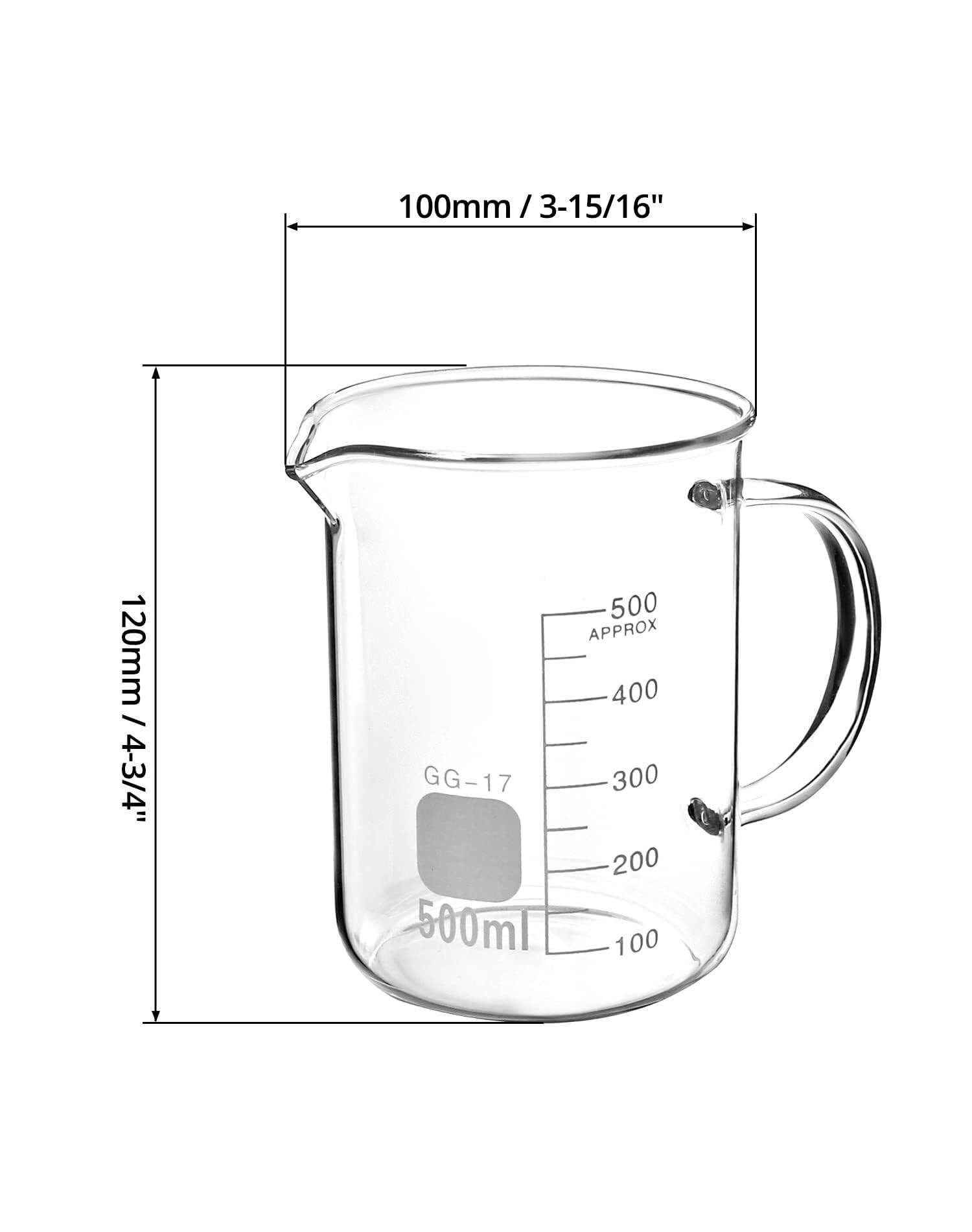 500ml Becherglas mit Griff aus Borosilikatglas – Messbecher für Labor, Küche und Zuhause(2 pcs)