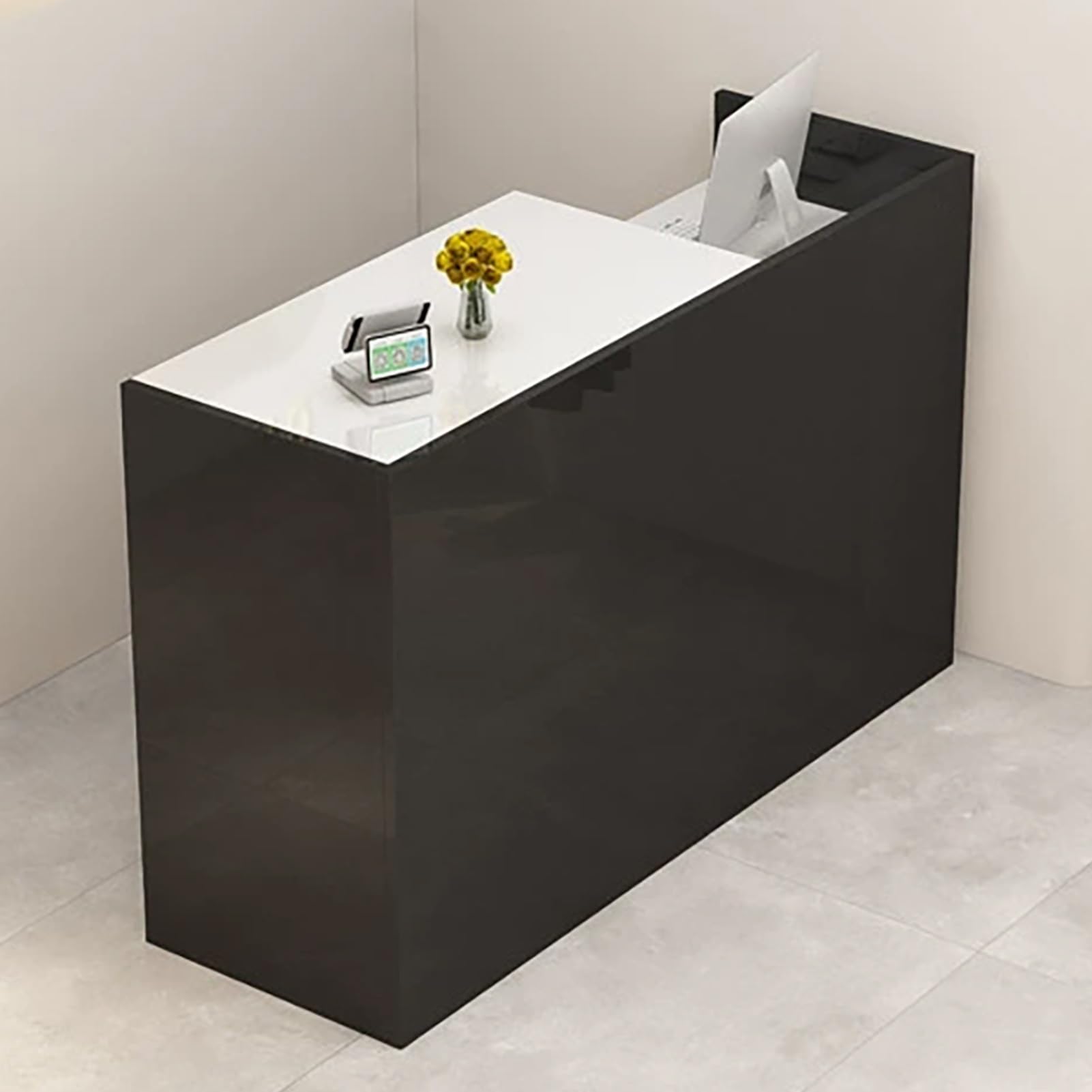 Generico Banco Reception Moderno Bianco con cassetto con Serratura e armadietto Contenitore, Ideale per saloni di Bellezza, Negozi di Abbigliamento, Hall di uffici e Uso