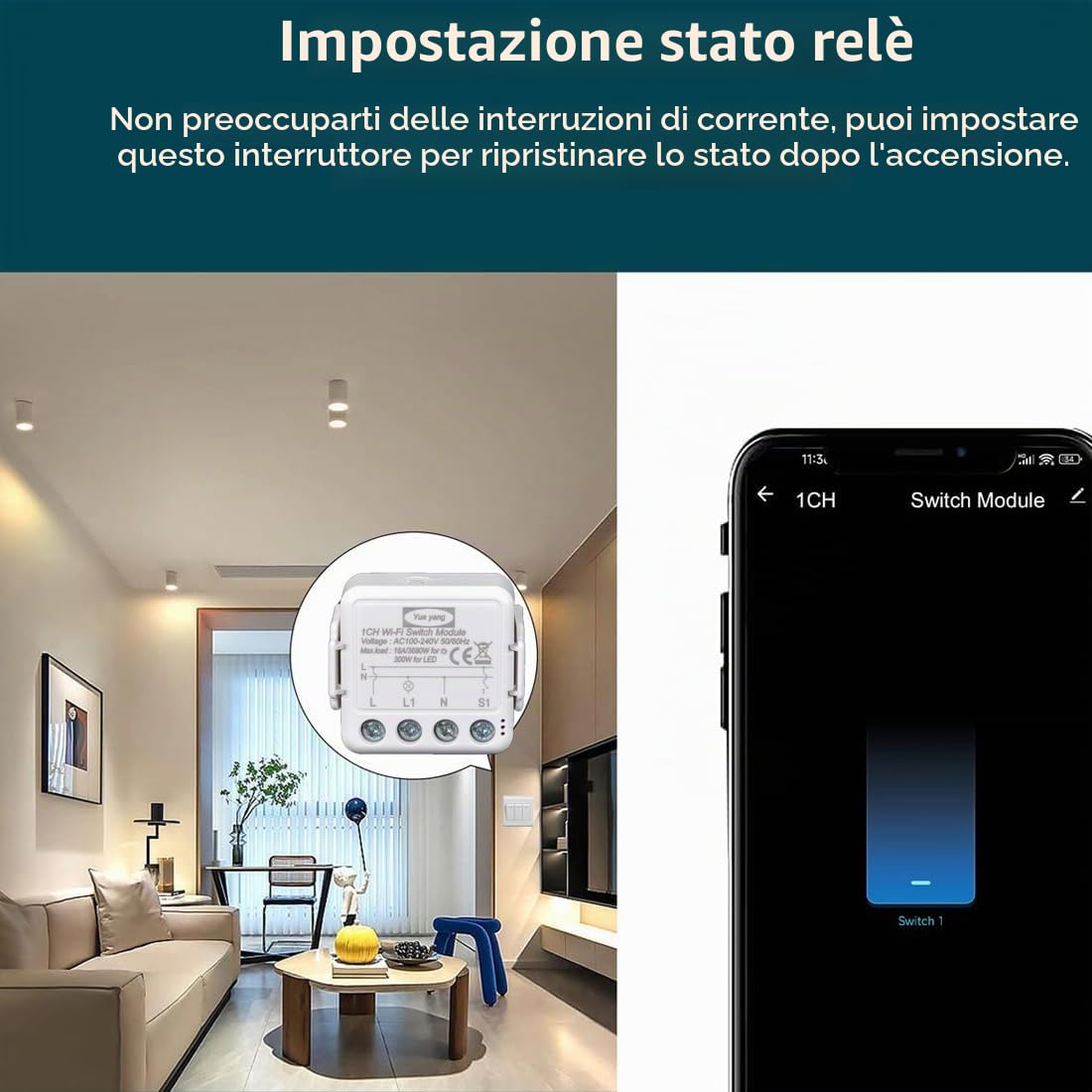 Tuya wifi interruttore della luce intelligente 1 Gang, Mini DIY switch Modulo relè 16A,Compatibile con l'app Smart Life/Tuya, (4)