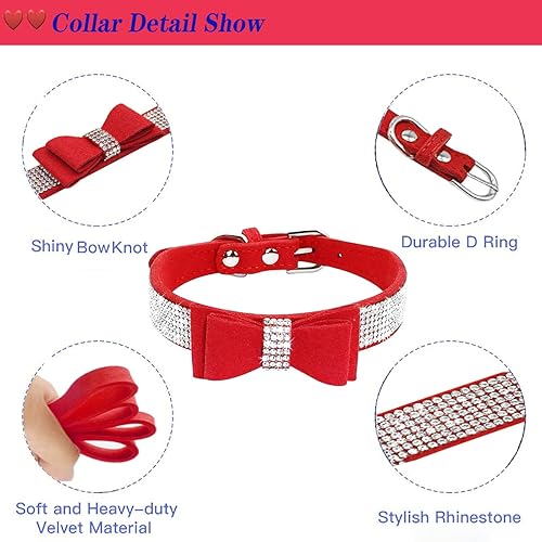 Miniatura 9 de Juego de collar para perro con correa, collares y correas ajustables para perros y gatos con diamantes de imitación y lazo de cristal brillante para