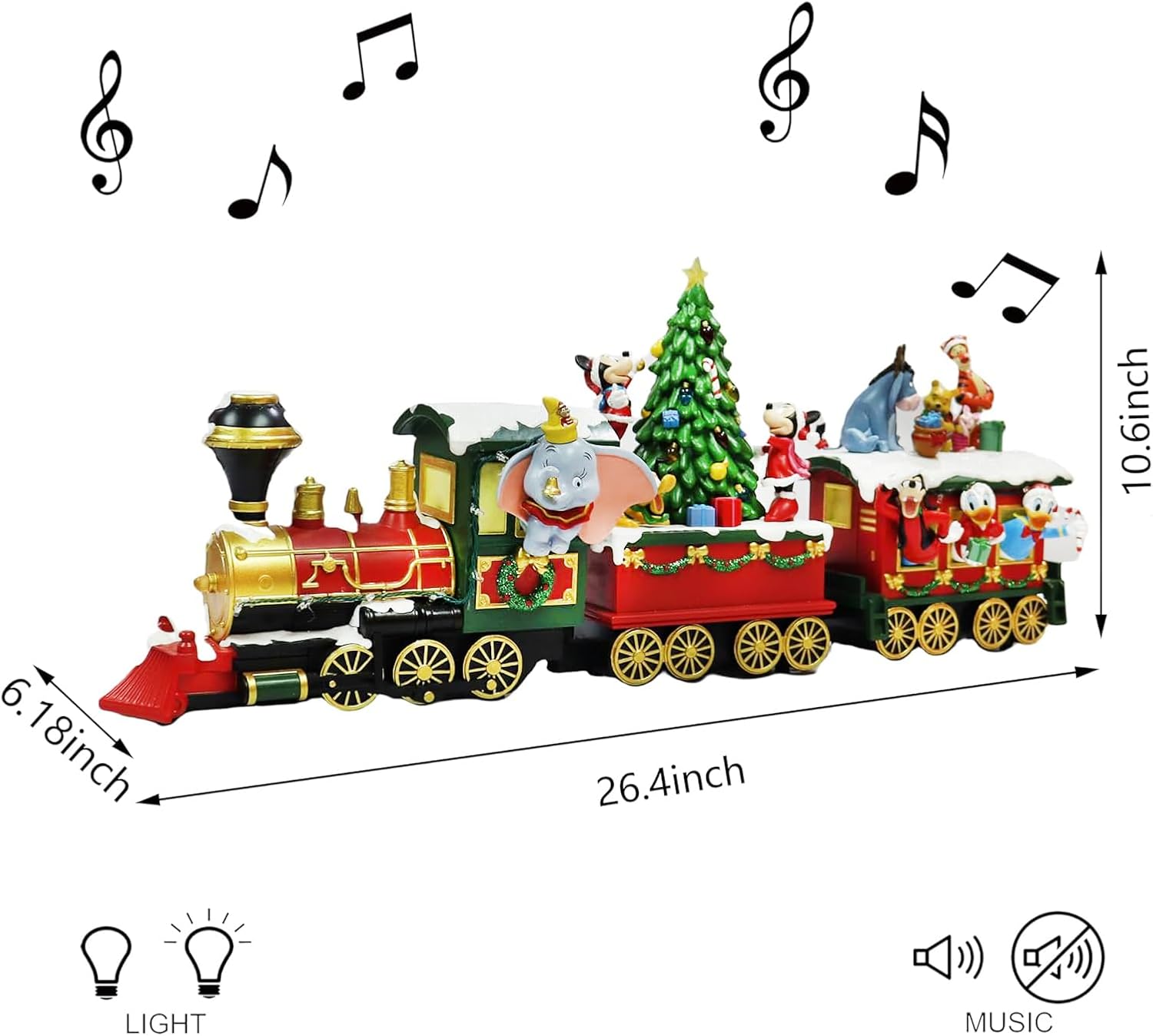 MOMENTS IN TIME 3 Pieces Disney Christmas Holiday-Themed Train Set with LED Lights and Plays Music