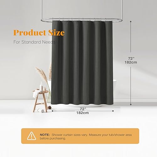 Miniatura 7 de BTTN Cortina de ducha gris carbón, juego de cortina de ducha de tela gruesa e impermeable con 12 ganchos de plástico, cortina de ducha de tela