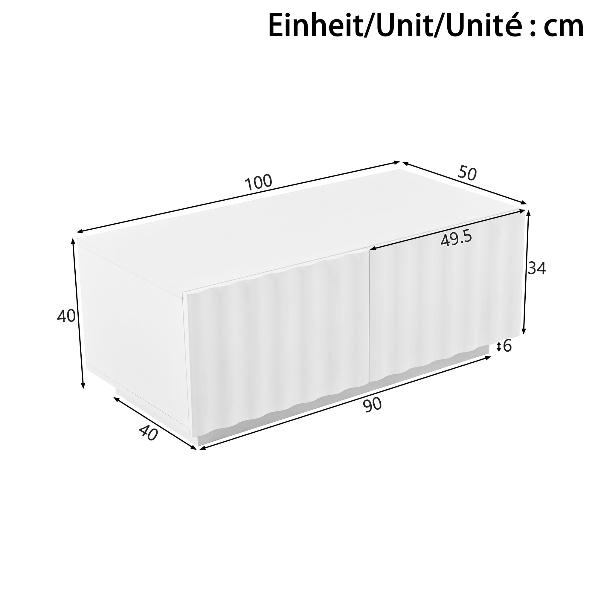 Wohnzimmer-Set mit Wellenoptik, TV-Schrank + Couchtisch, modernes Stauraumset,stabil und praktisch (Weiß)