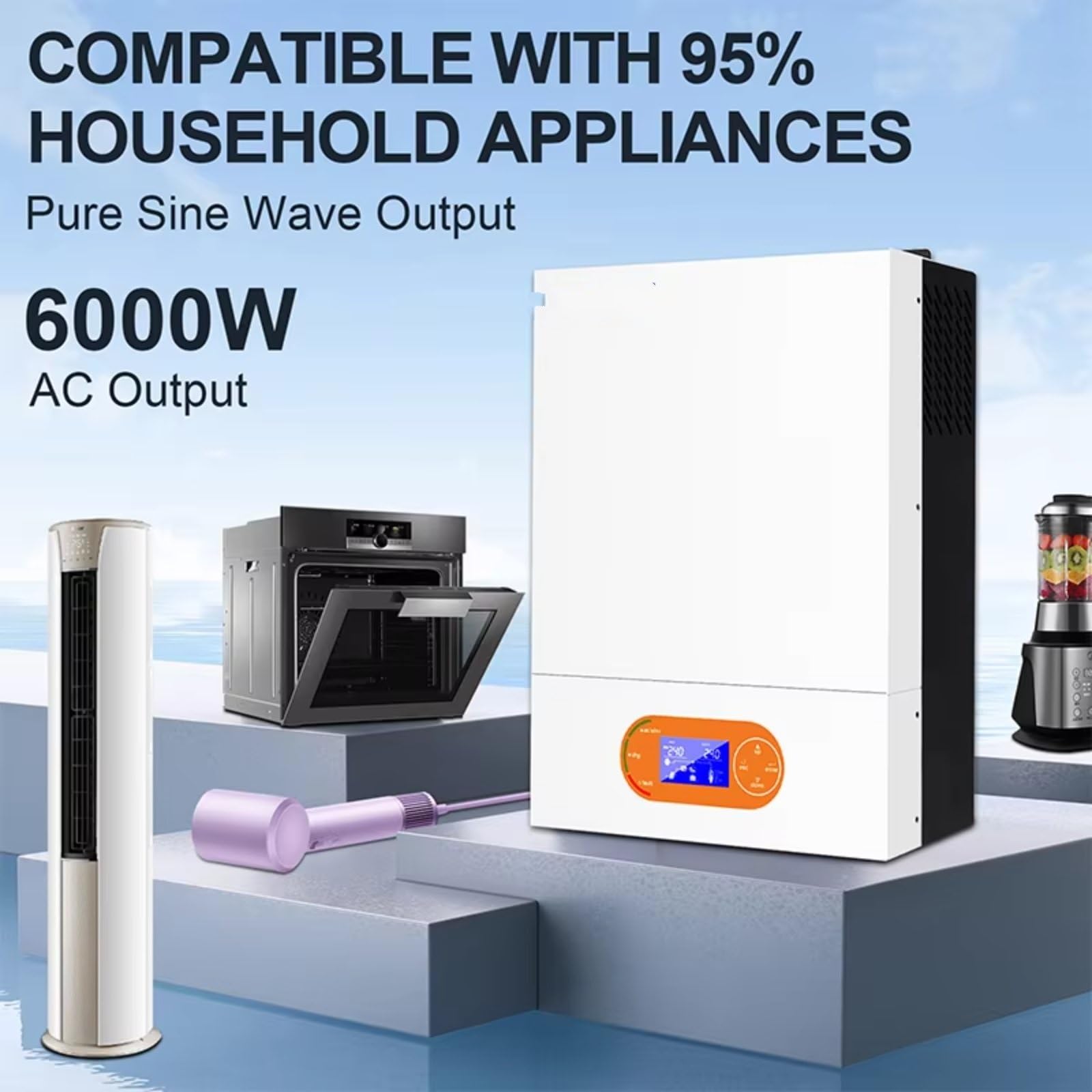 Convertidor Inversor Solar Híbrido Fotovoltaico 3,2 KW 4 KW, 24 V 6 KW 48 V 7000 W con MPPT 120 A Uso Fuera La Red Onda Sinusoidal Pura 230 V Inversor De Corriente(3.2KW)