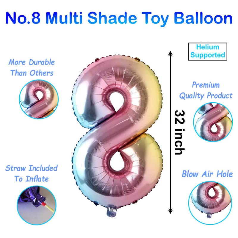 Image of Multicolor 32 Inches Numbers 8 Shape Large Big Foil Helium Balloons For Party Decorations In Happy Birthday Anniversary Office Items Materials Set Pack, Pack Of 13