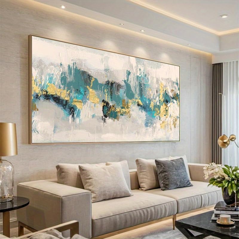 Grande toile abstraite moderne pour habiller un grand mur de salon vide 75x160cm