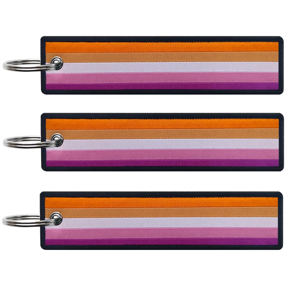 JAVD LGBT Les Sunset Lesbian Rainbow Pride Flag Keychain Tag with Key Ring - Keys, Cars, Motorcycles, Backpacks, Luggage and Gifts - EDC -3 Pack