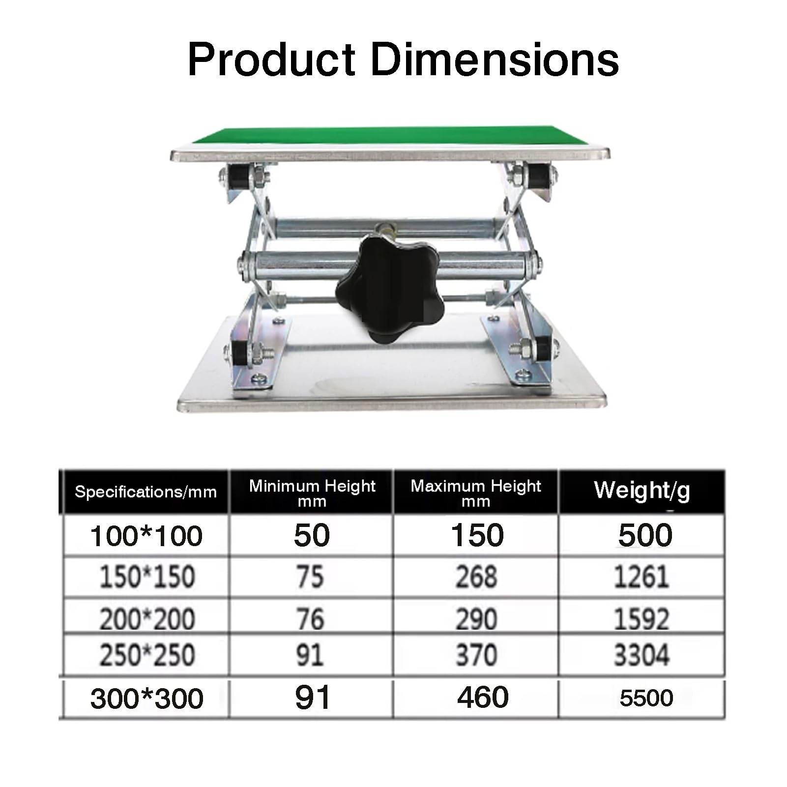 Soporte De Gato Laboratorio Acero Inoxidable,Elevación Nivel Manual | Herramienta de medición de laboratorio, con tapete antideslizante y mango giratorio(150x150mm)