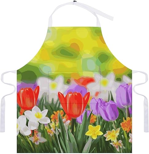 Miniatura 7 de MUSM Spring Flowers ApronClassic Vintage Funny with Pockets Aprons,Adjustable Bib Waterdrop Resistant for Kitchen Cooking Restaurant BBQ Painting