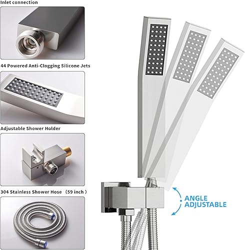 Miniatura 6 de Sistema de ducha Body Jet WHSHOWER con válvula termostática, grifo de lluvia combinado con doble función, 4 chorros corporales, cabezal de ducha LED