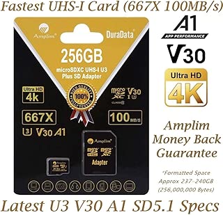 256GB V30 A1 Micro SD SDXC Memory Card Plus Adapter Pack (Class 10 U3 UHS-I MicroSD XC Card) Amplim Extreme Speed 667X 100MB/s UHS-1 256 GB MicroSDXC TF Card - Cell Phone, Drone, Camera - coolthings.us