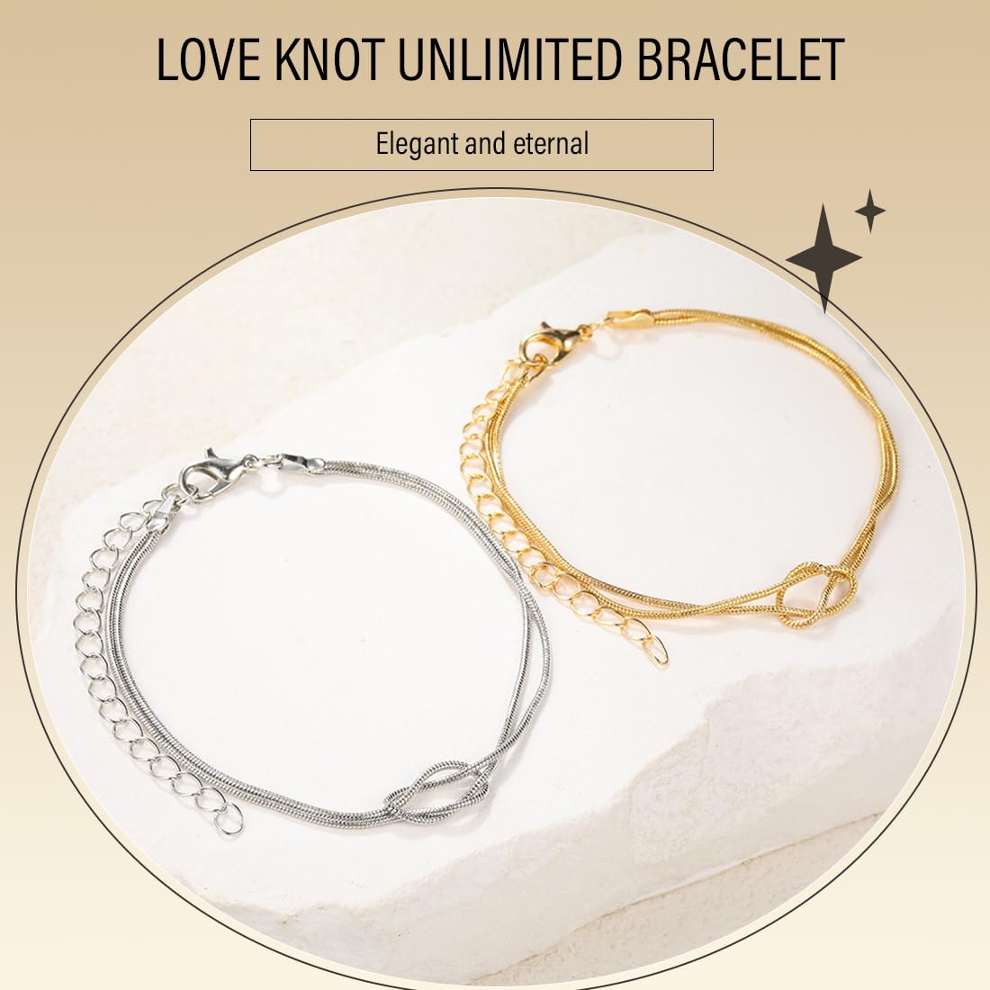GoldChic Bracciali da donna con nodo d'amore Bracciale Rigido Aperto Regolabile Amicizia Amore 16cm-19cm Bracciale Donna Oro Rosa Regali di bigiotteria per Natale Compleanno