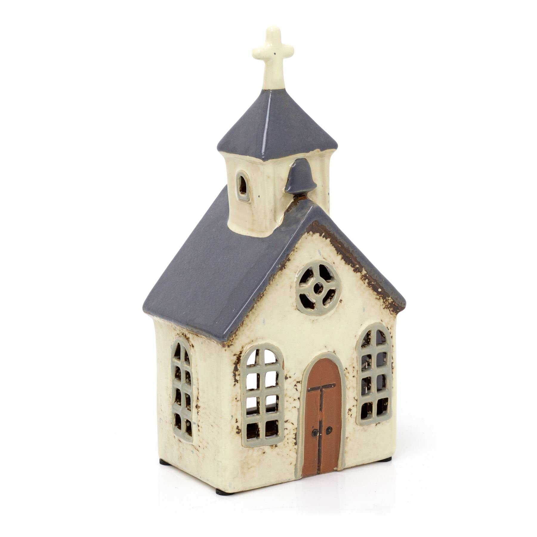 Carousel Home Multicolor Ceramic Village Church Tealight Candle Holder | Rustic Style Chapel Tea Light Candle Decoration | Large Tealight Votive Holder - 24Cm