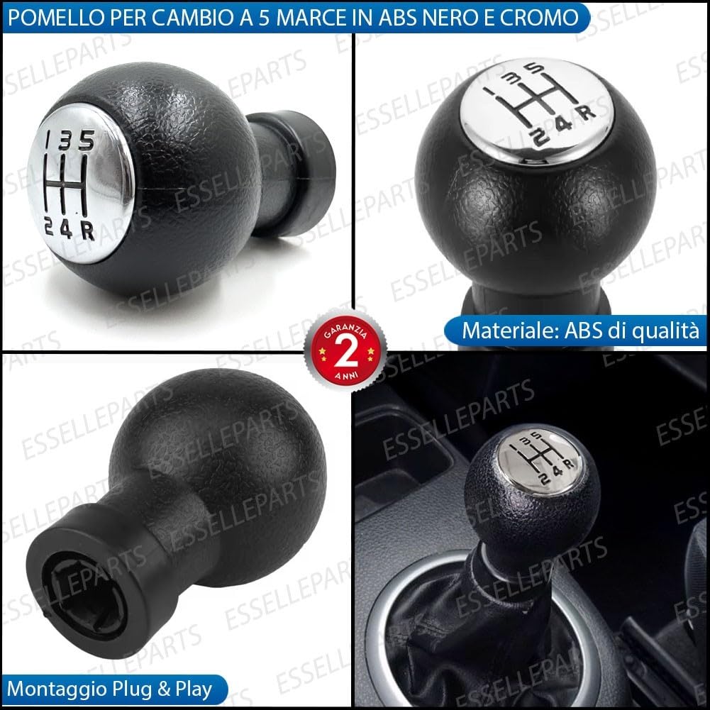 Pomello Leva Cambio per Opel Agila B 5 marce nero e cromato | Ricambio Specifico Plug & Play | Design Ergonomico e Resistente, alta qualità