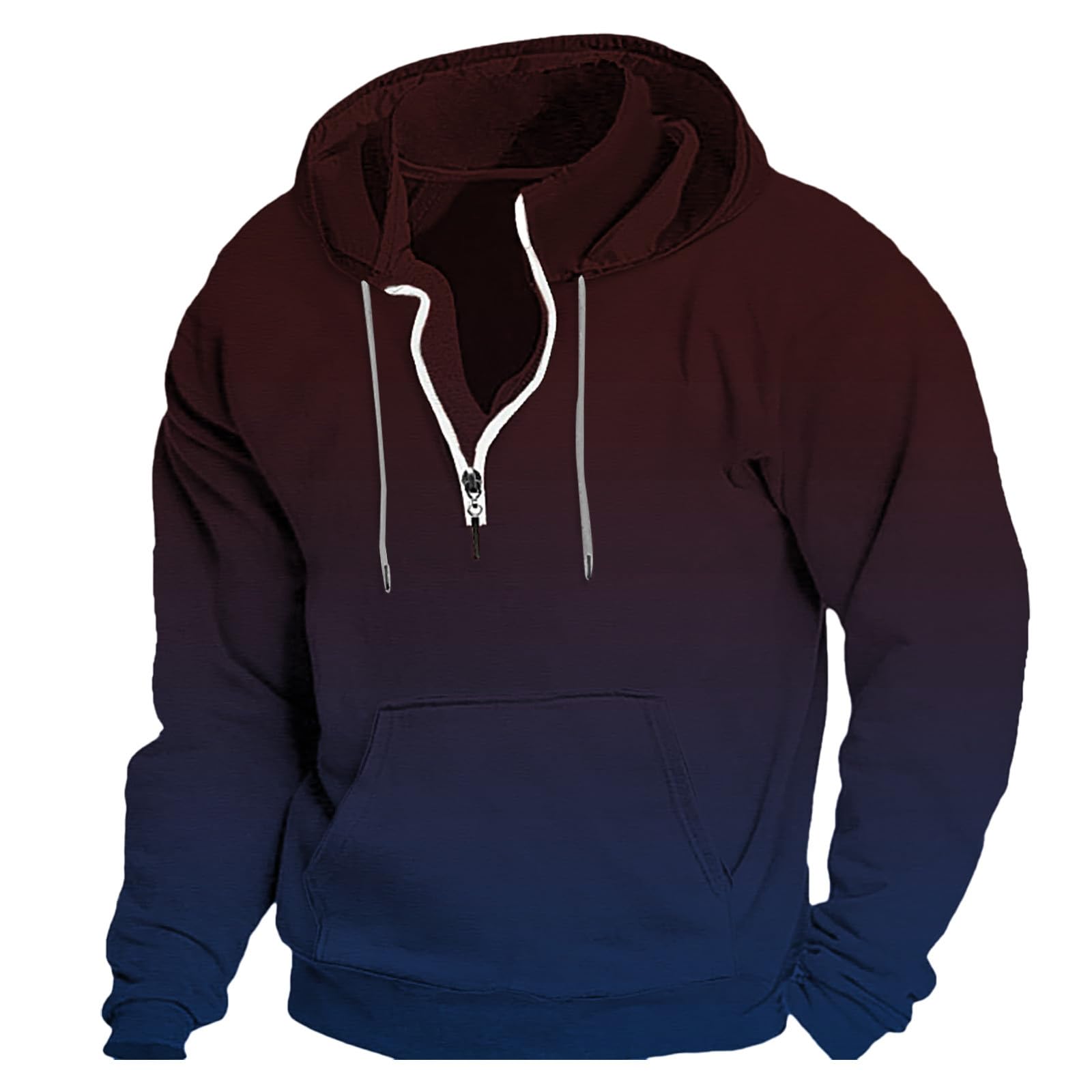 GenericMan Gradient Drawstring Half Zipper Pullover Long Sleeve Hoodless Sweatshirt Stand Collar Sport and Outdoor Tops