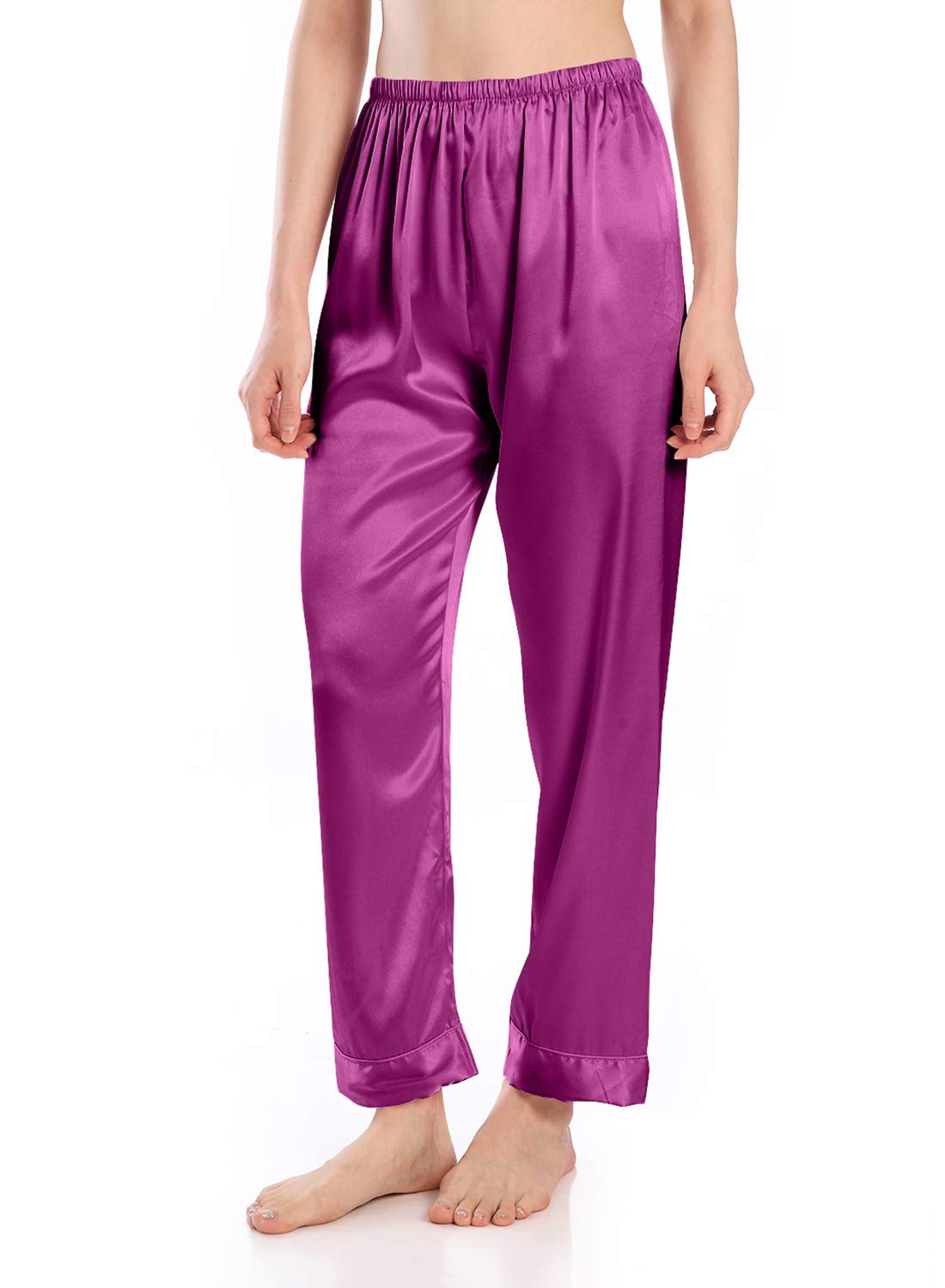 Wantschun Women's Purple Satin Silk Sleepwear Long Pajamas Pants Nightwear Loungewear Pj Bottoms Trousers ,Large