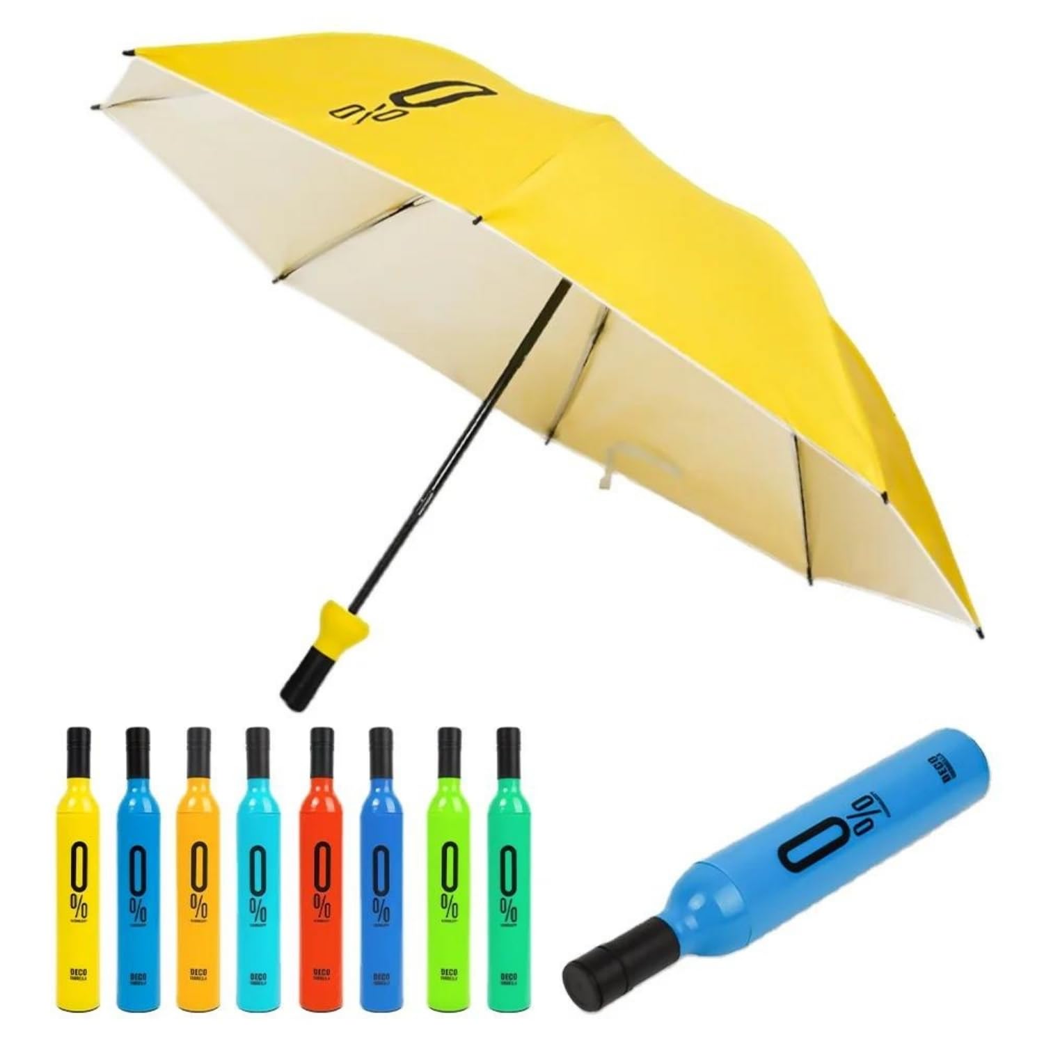 TRU TOYS 0% Wine Bottle Umbrella,Compact Double Layer Portable Travel Umbrella With Plastic Case,Manual Open Close Folding Design,Rain&Uv Protection Water Repellant Mini Rain Umbrella,RandomColor