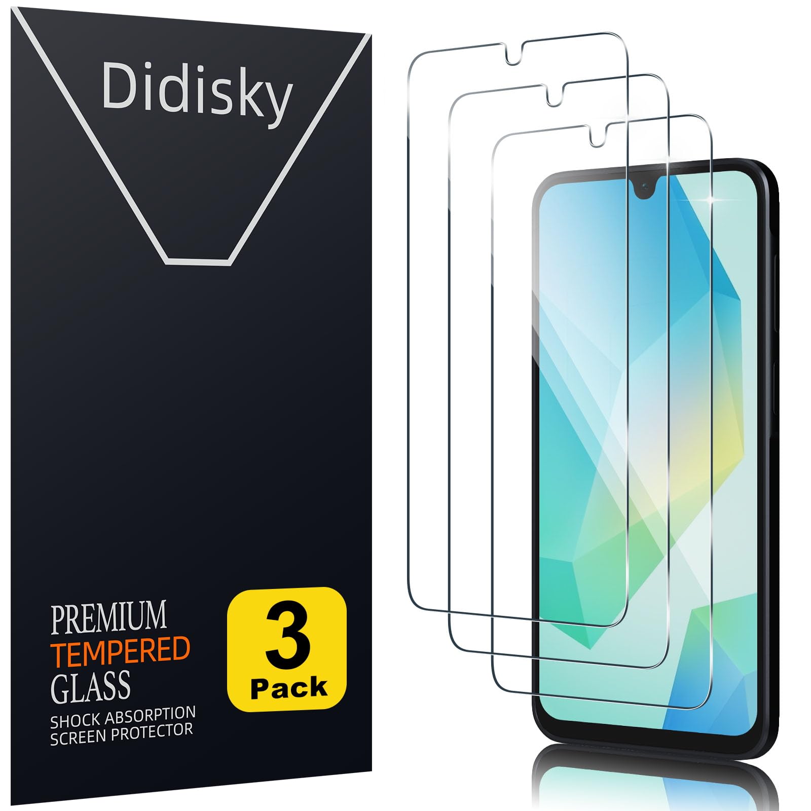 Didisky Lot de 3 Protecteur Verre Trempé pour Samsung Galaxy A16, A17, A26, Film Protection écran, dureté 9H, Pas de Bulles, Haute définition