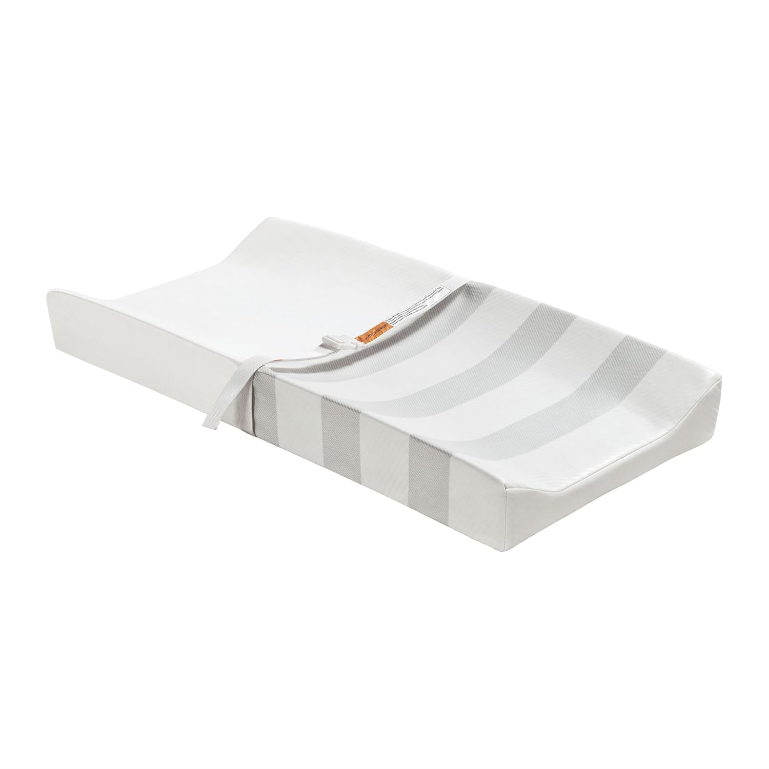 Pemberly Row Premium 2-Sided Contoured Baby Changing Pad, 32 x 16 in, Non-Skid Wood Base, Fabric Cream Finish, Easy Release Buckle, Waterproof Design for Nursery Changing Table Use