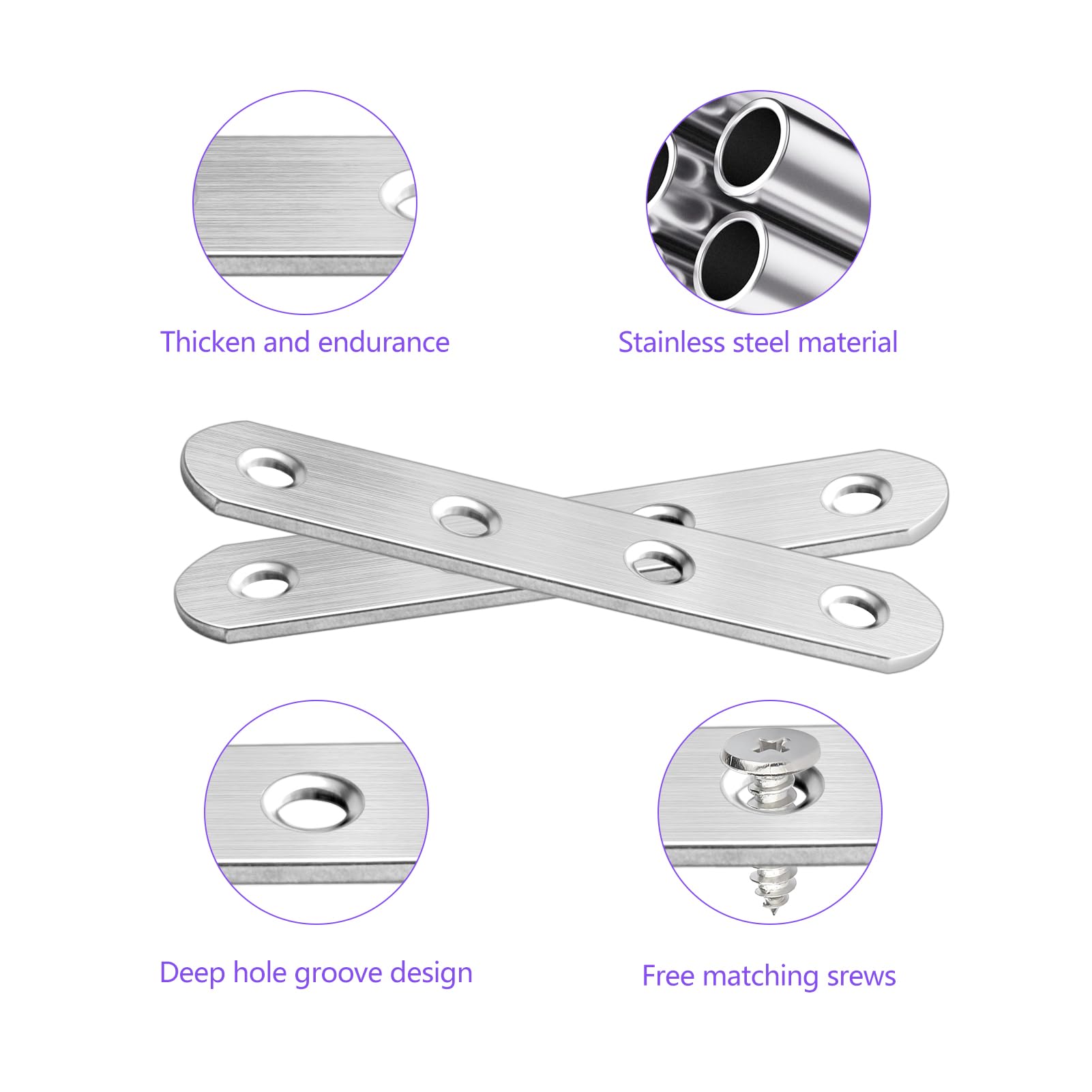 Flat Brackets for Wood Kit 20Pcs 78× 16 × 1.75mm Flat Joining Plates with 80 Screws Stainless Steel Mending Plates Metal Brackets for Wood for Repairing Fixing Joining Furniture - Image 3