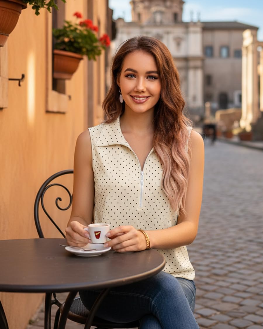 Vivilli Womens Ribbed Tank Top Zipper V Neck Dressy Casual Blouses Sleeveless Camisole Tops Work Tank Polo Shirts - Image 4