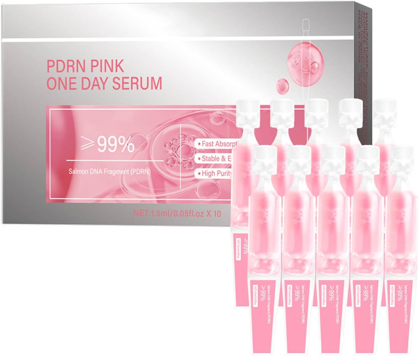 Salmon DNA PDRN Anti Aging Serum, Salmon DNA PDRN Pink One Day Serum, with Collagen, Glutathione and Elastin for Deep Hydration, Wrinkle Smoothing & Dullness Reduction, 0.05 fl.oz x 10e Salmon DNA PDRN Anti Aging Serum, Salmon DNA PDRN Pink One Day Serum, with Collagen, Glutathione and Elastin for Deep Hydration, Wrinkle Smoothing & Dullness Reduction, 0.05 fl.oz x 10e