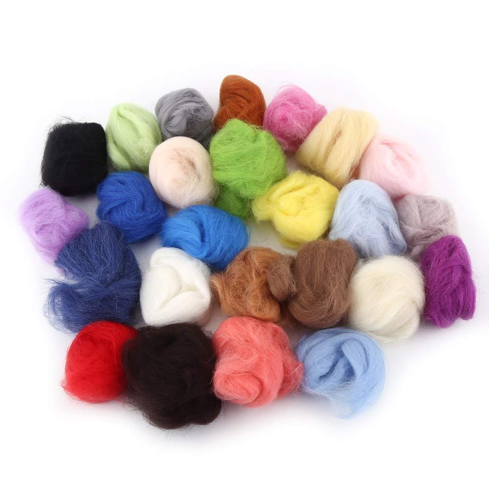 25pcs Mixed Color Wool Fiber Needle Felting with Needles Starter Tools Kits Unspun Roving Wool for Felting and Felting Yarn Craft Supplies