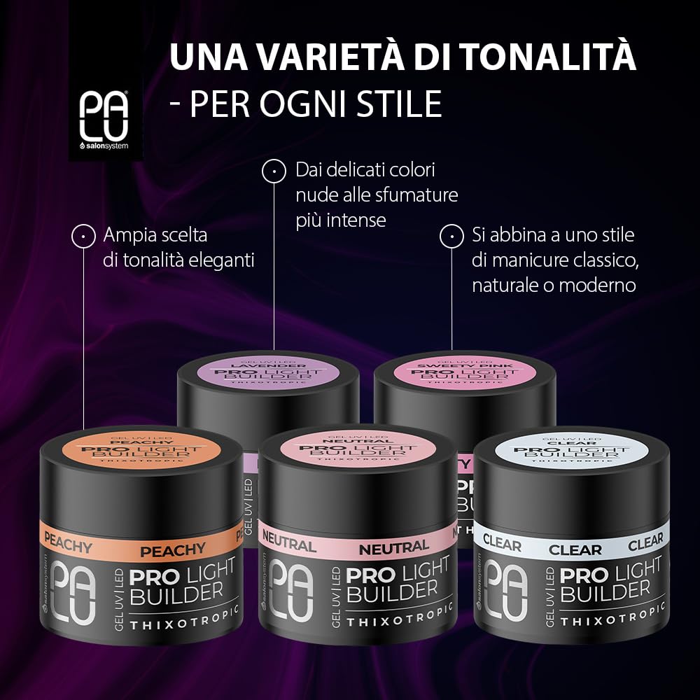PALU - Gel ricostruttivo per unghie in gel - Gel ricostruttivo - Autolivellante, privo di acidi, senza limatura - unisce le proprietà del gel base - 90 g, Pro Light Builder Gel Classic Cover