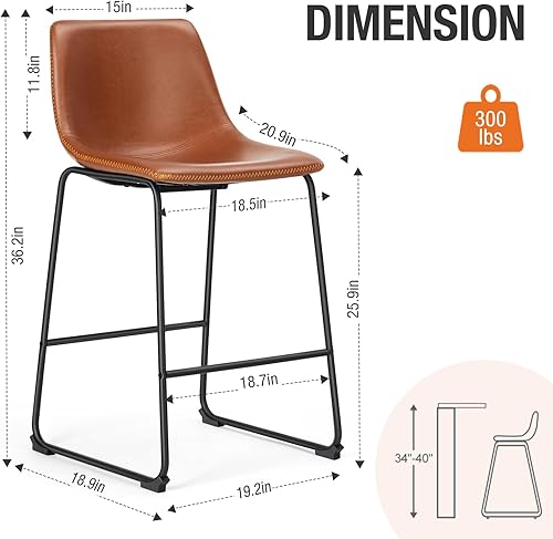 Miniatura 3 de Sweetcrispy Juego de 2 sillas de comedor, modernas sillas tapizadas de comedor con cojín de piel sintética y patas de metal, altura de asiento de 26