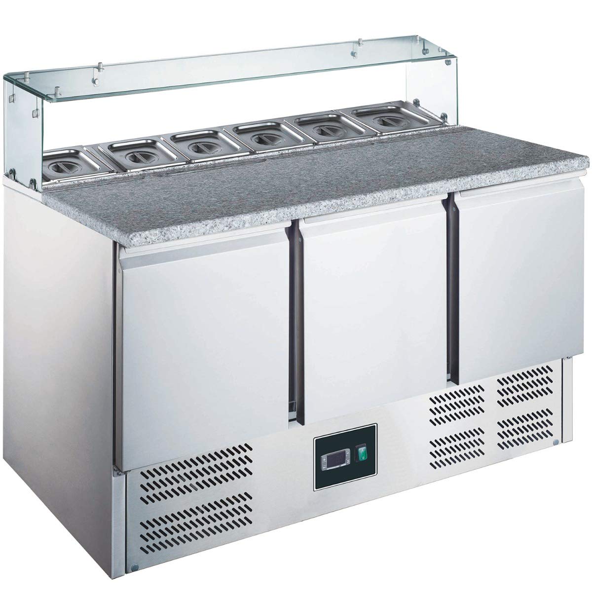 ZORRO - Pizzatisch ZPS 300 G - 3 Türen - Kühltisch mit Granitplatte - Salatkühlung - Gastro Belegstation