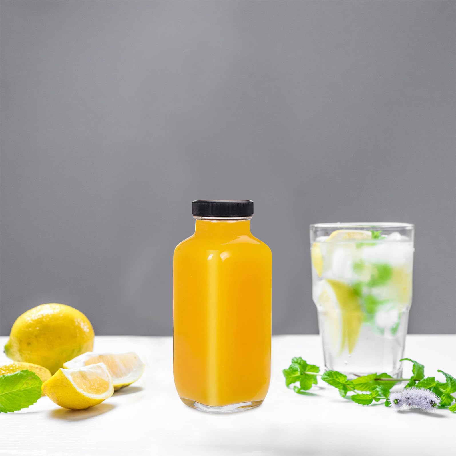 Set 4 Bottiglie Riutilizzabili in Vetro da 500 Ml con Coperchi, Design Quadrato Portatile e Forma Stabile per Latte, Succhi e Bevande, per Ufficio e Idratazione in Riutilizzabile