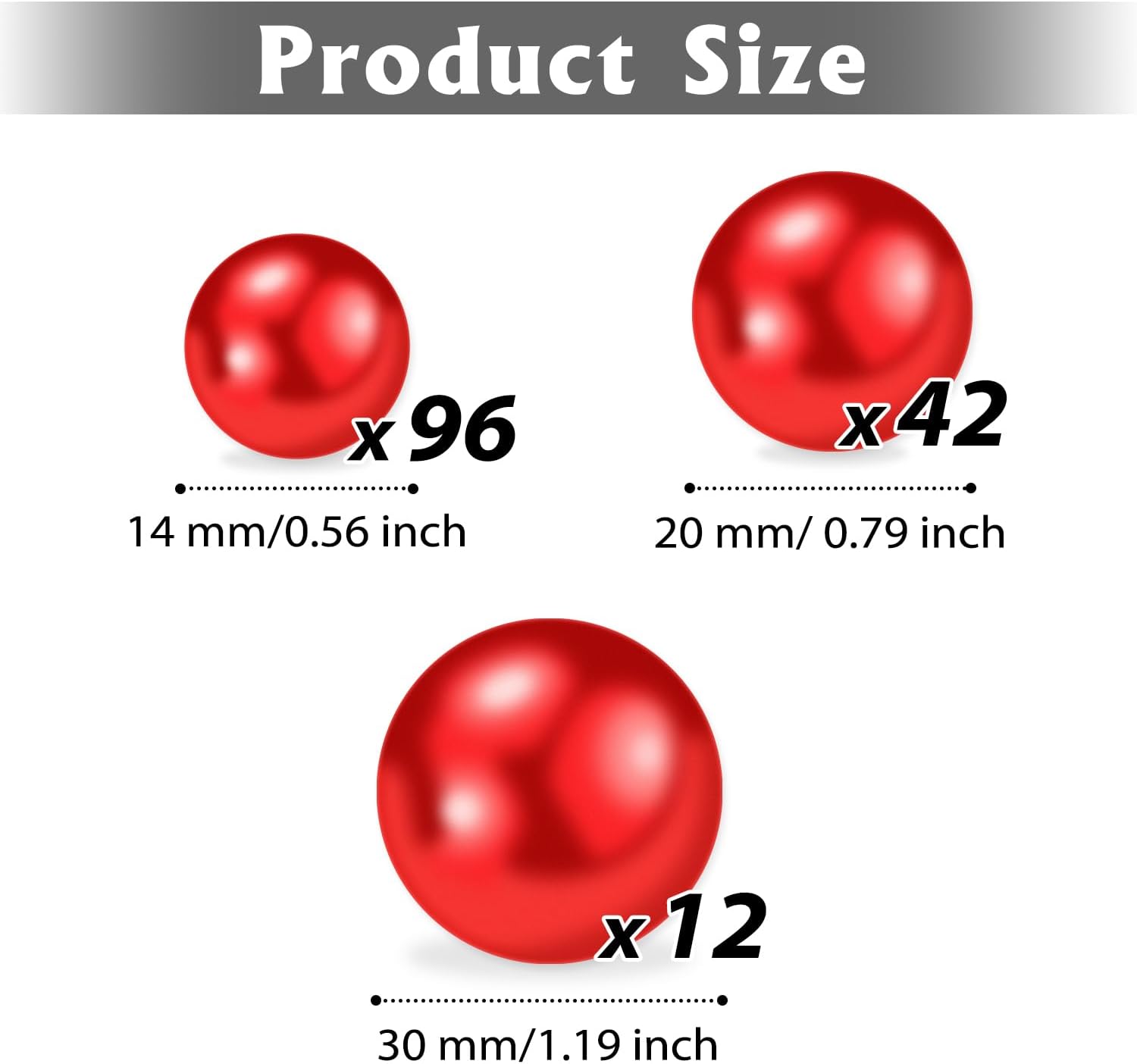 NOTCHIS 150 Pcs Red Faux Pearls No Hole Plastic Beads Centerpieces Vase Filler Decorations, Ideal for Wedding Table Reception Birthday Party Holding Makeup Brushes Home Decor (Size:14/20/30mm)
