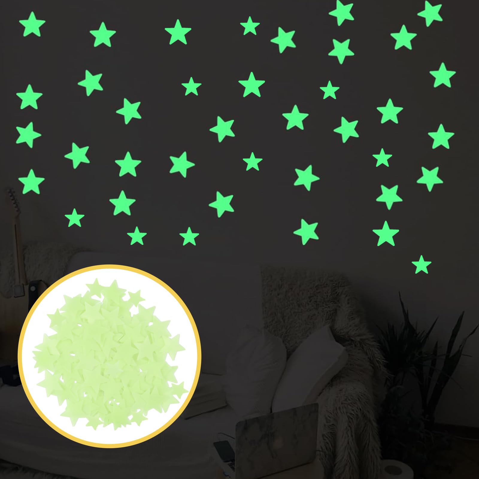 200 Autocollants étoiles Et Lune Phosphorescents - Décoration Plafond Chambre Enfant (tailles 3 à 4,3 Cm) - 10