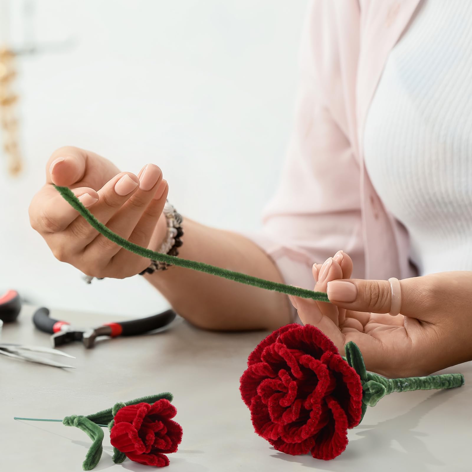 DaisyInner Rote Pfeifenreiniger, Bastelset für Blumen, Chenille-Stiele für Bastelarbeiten, Blumendrahte, Blumenstrauß, Festivals, Kunstprojekte, Heimdekorationen, 500 Stück