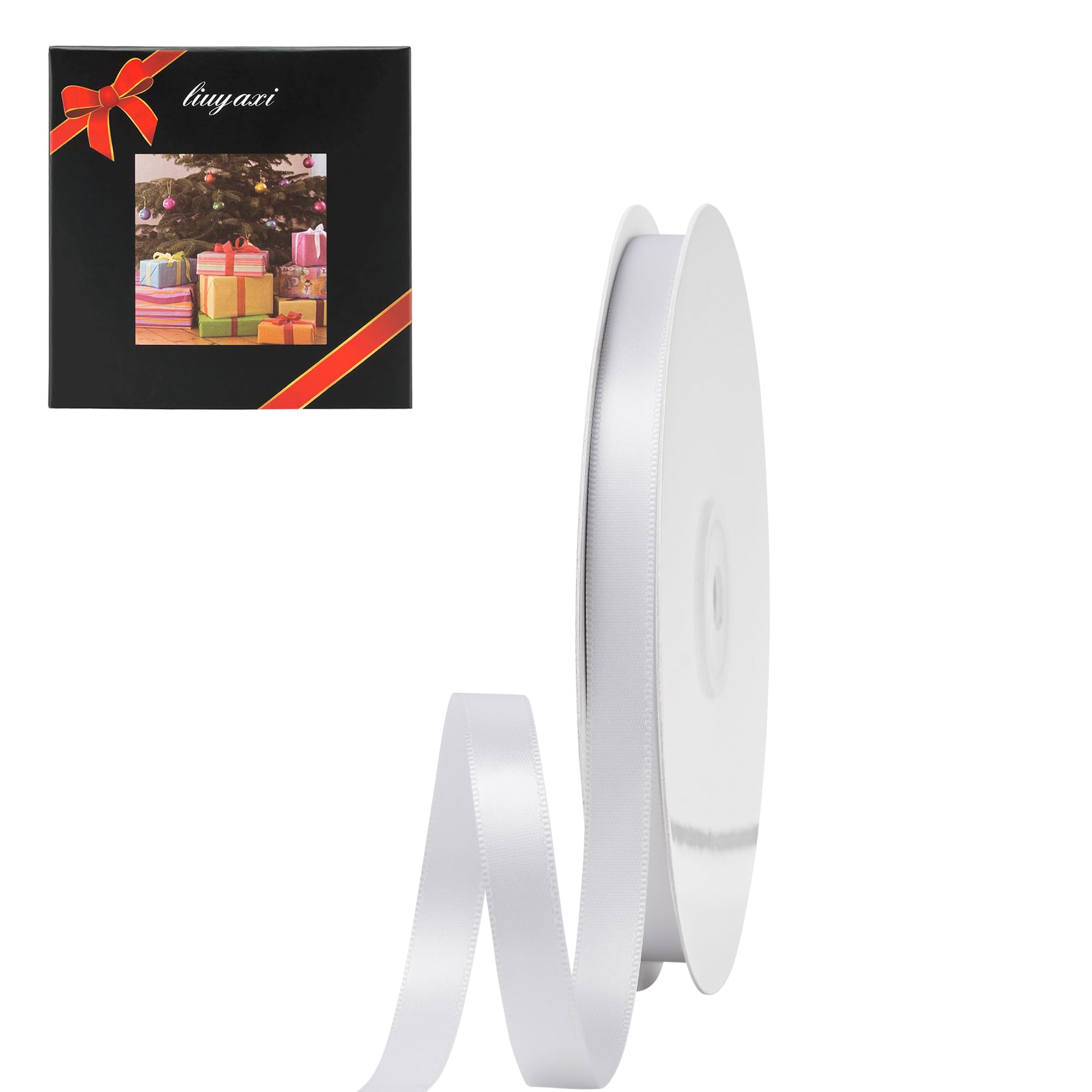 LIUYAXI White Double Faced Satin Ribbon, 3/8