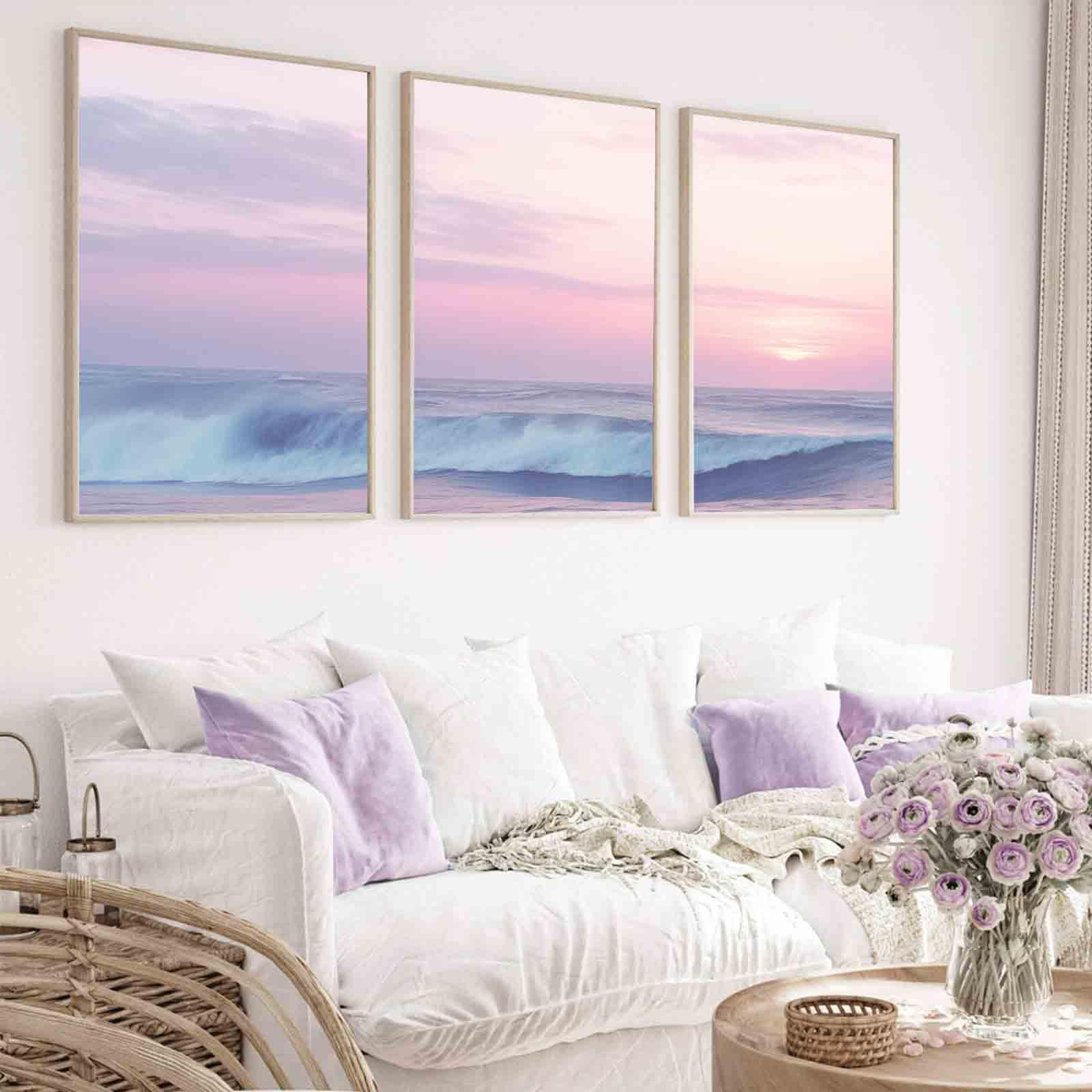 Amazon.com: Mostemauo Pink Beach Sunset 16x24inchx3pcs No Frame