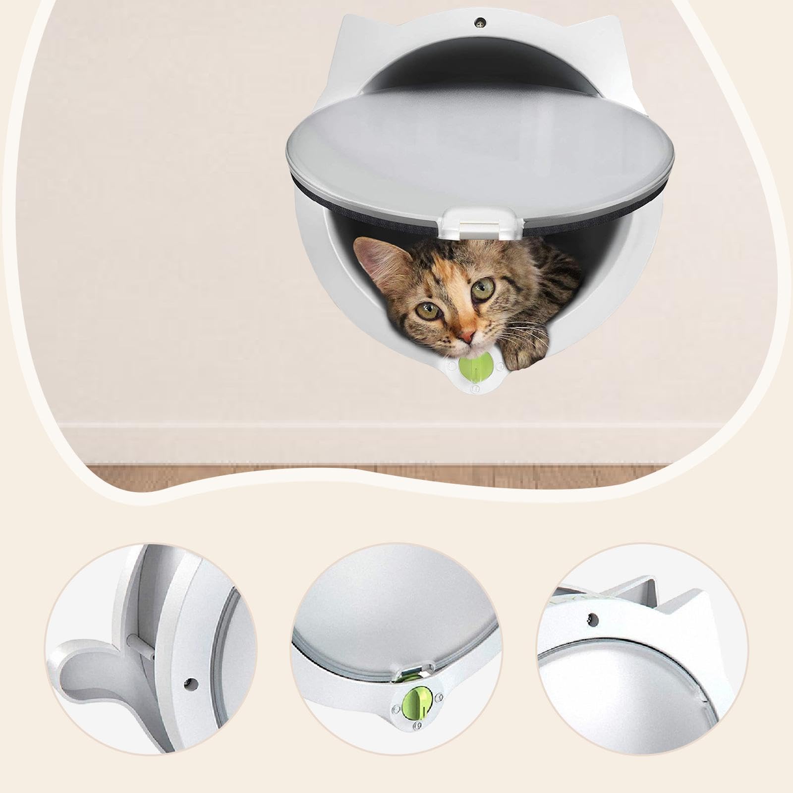 Colcolo Chatière pour Chats, Verrouillage à 4 Voies Chatière pour Chats, Chatière Remplacement Facile à Installer pour Chats et Petits Chiens, Facile à Installer, Taille Extérieure 26x8.5x31cm, Blanc