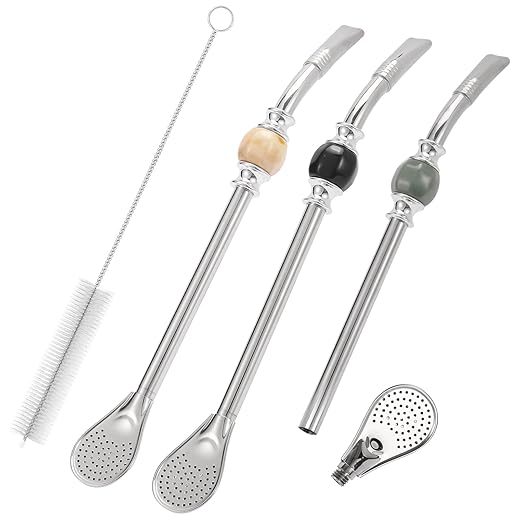 304 Stainless Steel Straws for Yerba Mate & Loose Leaf Tea -3PCS Bombilla Mate with Removable Spoon Head Filter, 8.7"