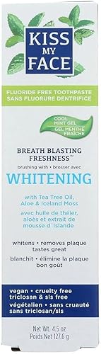 Kiss My Face Super White Cool Mint Gel pasta de dientes sin SLS ni flúor elimina la placa y evita el sarro con aceite de árbol de té añadido aloe y