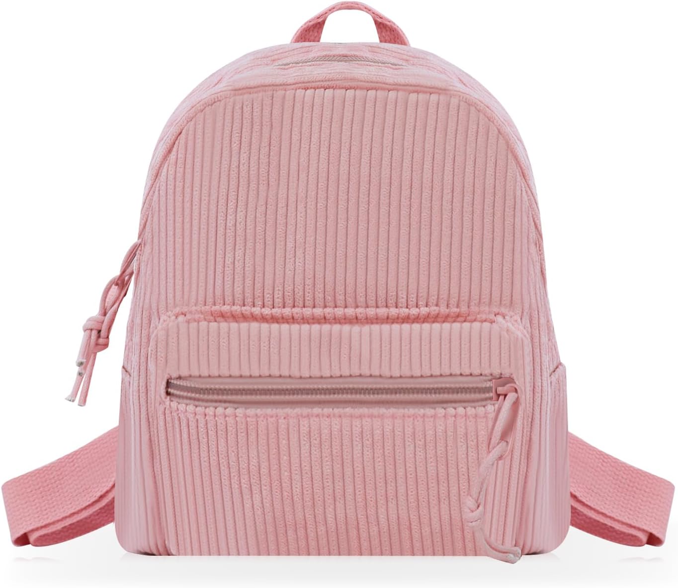FuninCrea Corduroy Mini Backpack for Women, 4 L Small Backpack Purse Cute Mini Bookbag Little Backpacks with Front Pocket (Pink)